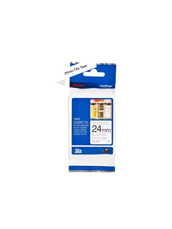 Brother TZe tape 24mmx8m non laminated blck/wht