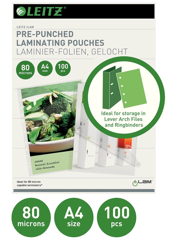 Leitz Laminat hålade A4 80 micron, 100 laminat