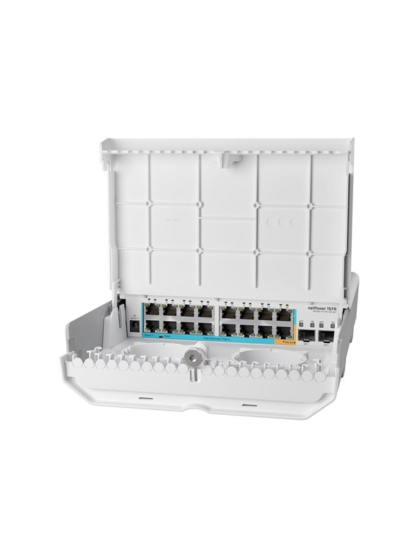 Produktfoto för MikroTik netPower 15FR - Switch - 15 x 10/100 (passiv/omvänd PoE) + 2 x SFP + 1 x 10/100 (PoE-utgång) - väggmonterbar - PoE - Likström