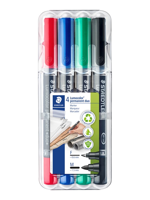 Produktfoto för Marker Staedtler Lumocolor Duo 348 permanent F/M ass. färger (4 st.)