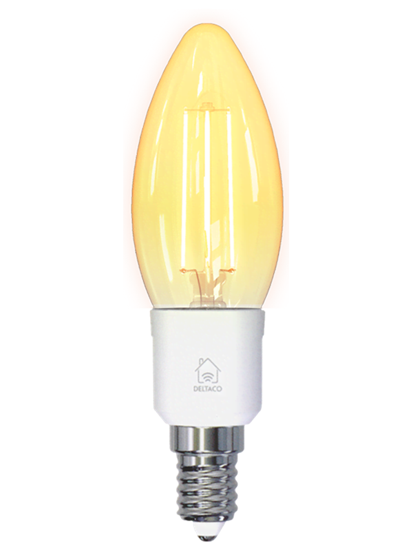 Produktfoto för Deltaco SMART HOME FILAMENT LED-lampa, E14, WiFI, 4.5W, 1800K-6500K, vit