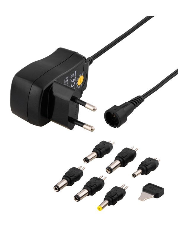 Produktfoto för Deltaco strømadapter 230V til 3-12V DC 600mAh uds