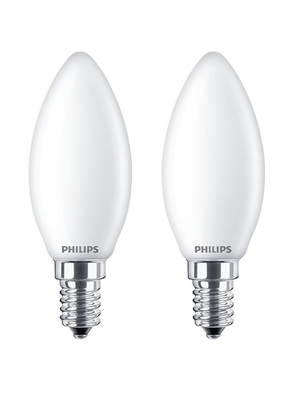 Philips LED-glödlampa Classic Candle 4.3W/827 (40W) Frosted 2-pack E14