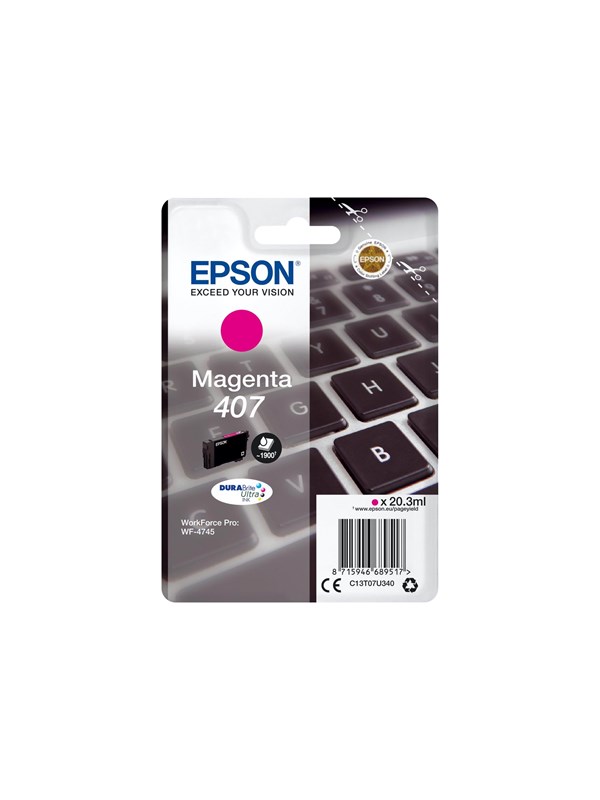 Produktfoto för Epson 407 - 20.3 ml - L-storlek - magenta - original - bläckpatron - för WorkForce Pro WF-4745, WF-4745DTWF
