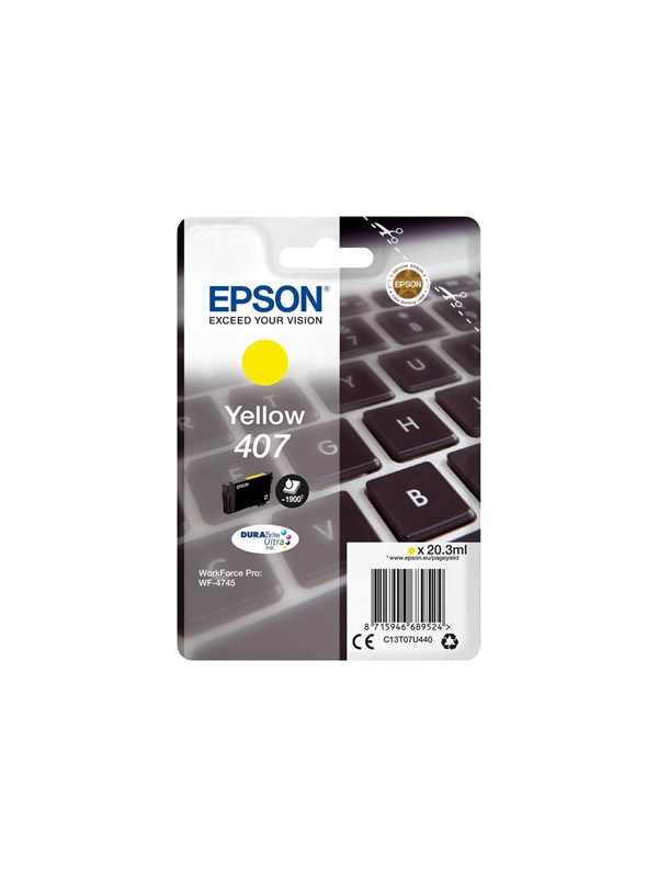 Produktfoto för Epson 407 - 20.3 ml - L-storlek - gul - original - bläckpatron - för WorkForce Pro WF-4745, WF-4745DTWF