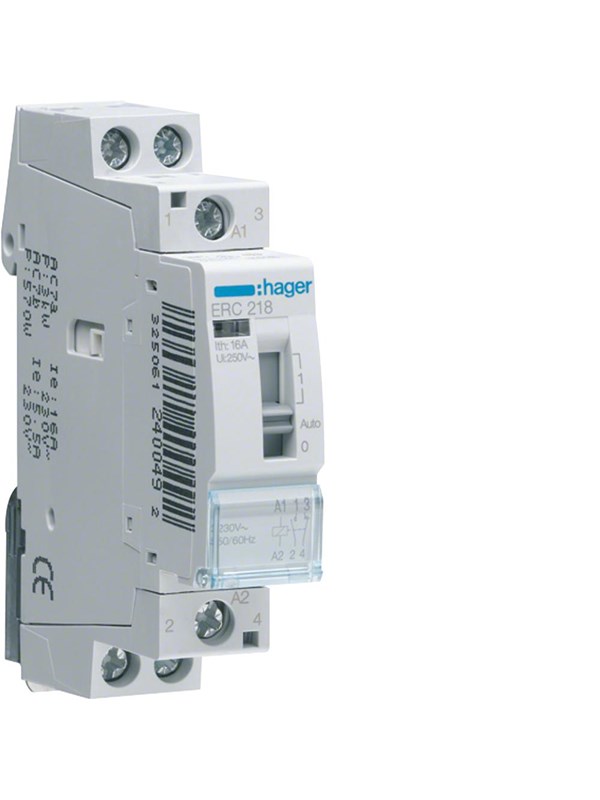 Produktfoto för Hager ERC218, Grå, 1 - 10 mm ², 230 V, 50 hz, 16 A, 17,85 x 60 x 83 mm