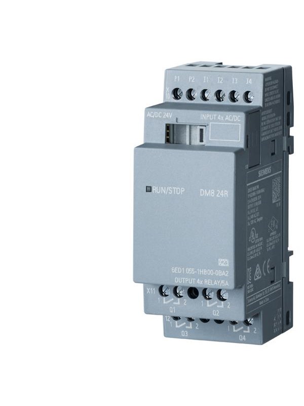 Produktfoto för Siemens 6ED1055-1HB00-0BA2, Digital, In/ut, 8 kanaler, Reläkanal, 4 kanaler, 4 kanaler