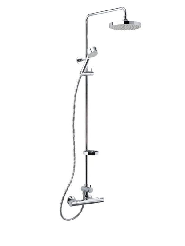 Produktfoto för DAMIXA Akita duschsystem krom med termostat för väggmontering, duscharm, handdusch och Ø200mm huvuddusch - inkl. rosetter och beslag