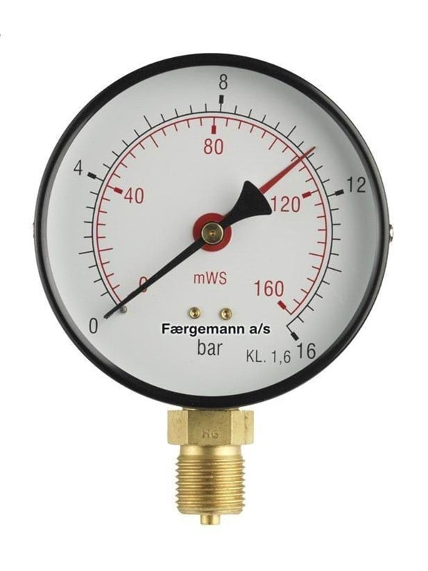Produktfoto för Manometer 1/2XØ80 0-10 bar/0-100 MVS, nedadrettet studs