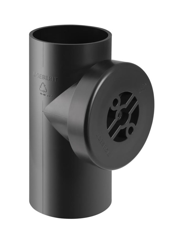 Produktfoto för 63 mm x 90° Renserør med dæksel sort PEH Geberit