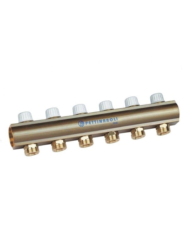 Pettinaroli Linear manifold 1x3/4/18 with incorporated lockshield valve 2 outlets