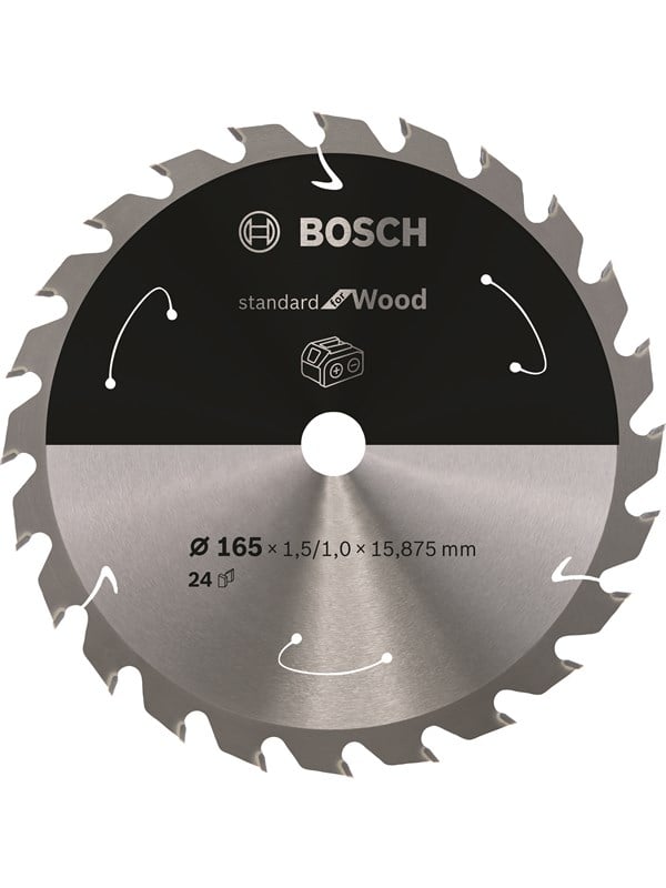 Produktfoto för Bosch Standard for Wood cirkelsågklinga för sladdlösa sågar 165×1,5/1×15,875 T24