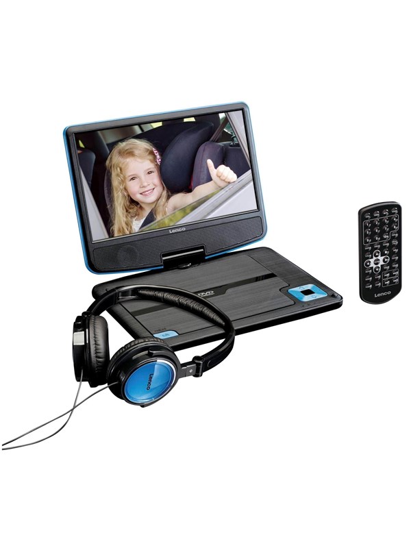 Lenco DVP-910BL - Portable 9" DVD player with USB headphones and mounting bracket - Blue/Black