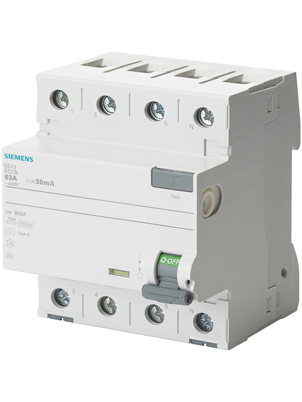 Siemens Rccb 4-polet type a 63a 300 ma 400vac selektive