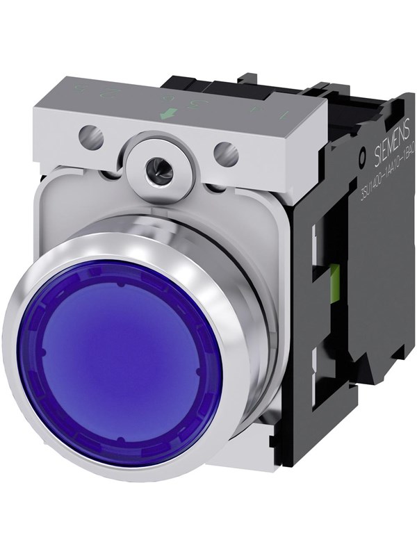 Siemens Illuminated pushbutton 22mm round metal shiny blue flat button
