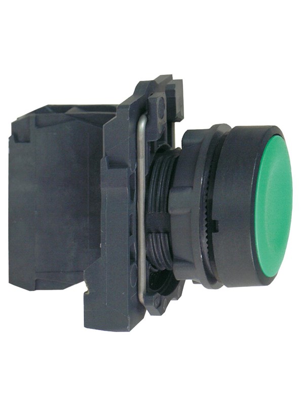 Schneider Electric Harmony push button complete with spring return and flat touch surface in green color 1xno xb5aa31