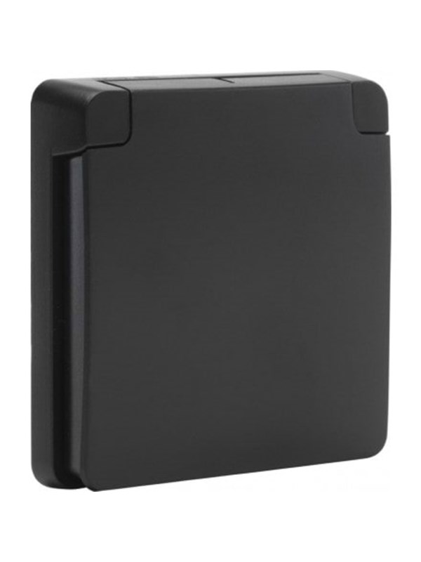 Niko-Servodan Adapter frame with hinged lid suitable for 45 x 45 mm functions in splashproof surface-mounting outlets black
