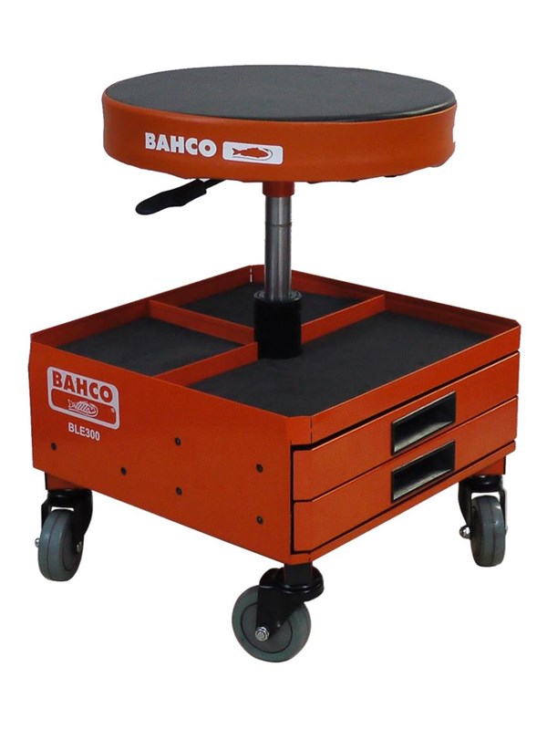 BAHCO Cushioned pneumatic stool with easy-to-reach storage drawers and trays for tools and parts