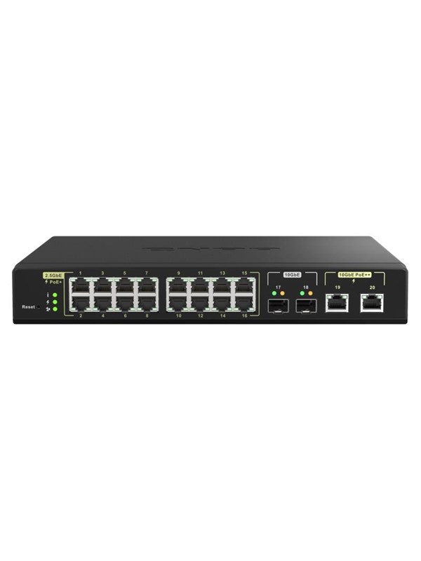 Produktfoto för QNAP QSW-M2116P-2T2S - Switch - Administrerad - 16 x 100/1000/2.5G (PoE+) + 2 x 10 Gigabit SFP+ + 2 x 100/1000/2.5/5/10G (PoE++) - skrivbordsmodell, rackmonterbar - PoE++ (280 W)