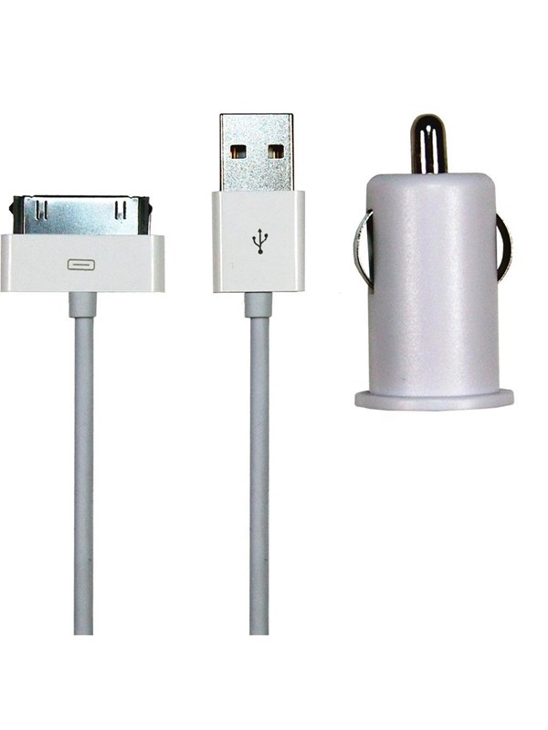Sinox 12V billaddare m/30-pin 1.0A - 1m - Vit