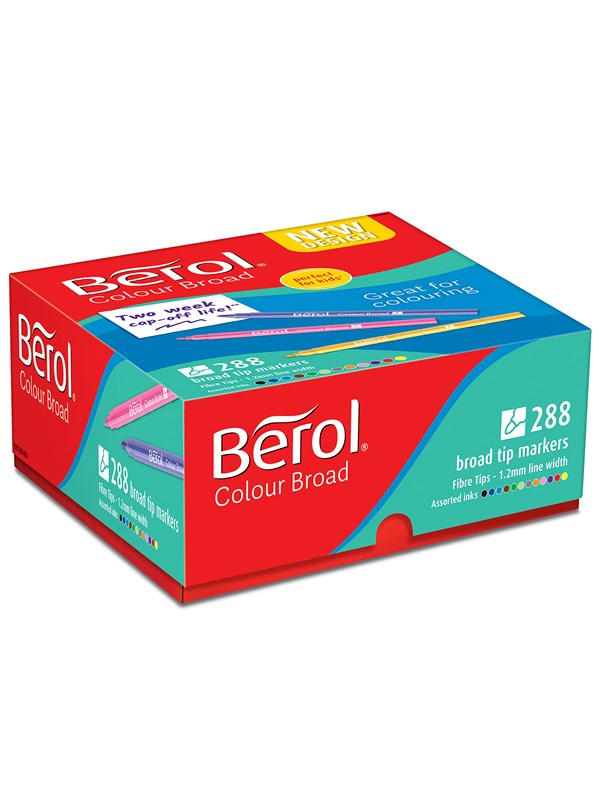 Berol målarpennor | bred spets (1,2 mm) | tvättbara | sortiment av färger | klassförpackning med 288 stycken