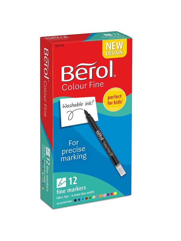 Berol målarpennor | fin spets (0,6 mm) | tvättbara | sorterade färger | 12 stycken