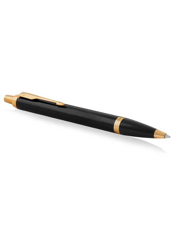 Parker IM-penna | Svartlack med gulddetaljer | Medium spets med blått bläck | Presentförpackning