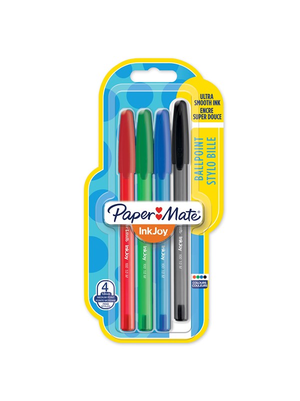 Paper Mate InkJoy 100ST Kulspetspennor med huv | Mediumspets (1,0 mm) | Klassiska färger | 5 stycken
