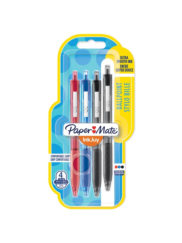 Paper Mate InkJoy 300RT Kulspetspenna med tryckknapp | Mediumspets (1,0 mm) | Sorterade färger | 4 stycken
