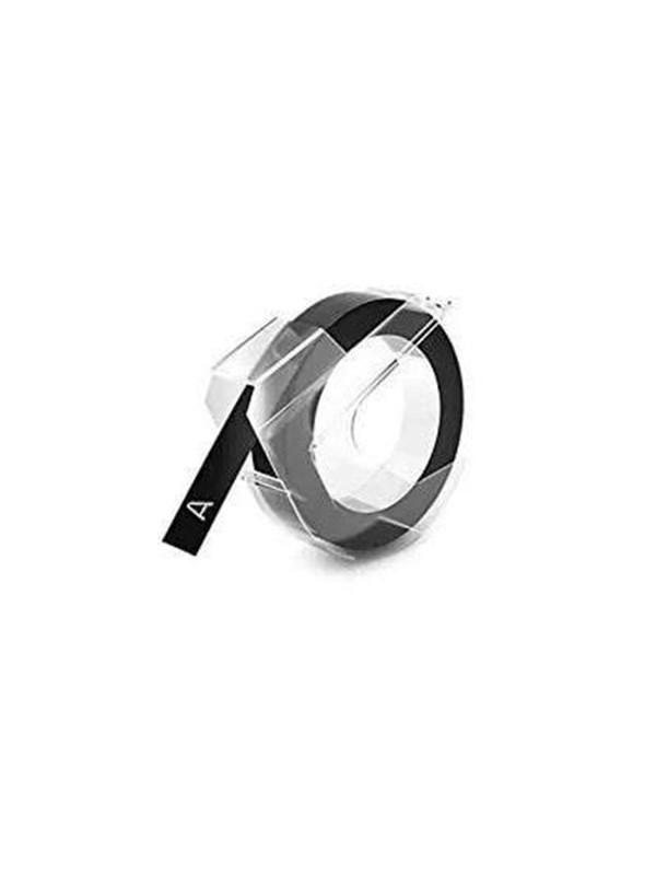 DYMO präglingsetiketttejp | 9 mm x 3 m rulle | Vitt tryck på svart | Självhäftande | för präglingsetiketter | 1 rulle