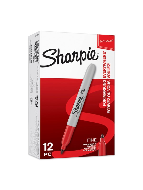 Sharpie permanenta märkpennor | Fin spets | Röd | 12 stycken