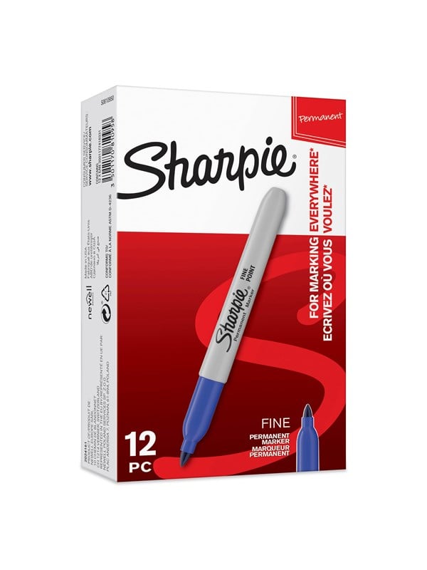 Produktfoto för Sharpie permanenta märkpennor | Fin spets | Blå | 12 stycken