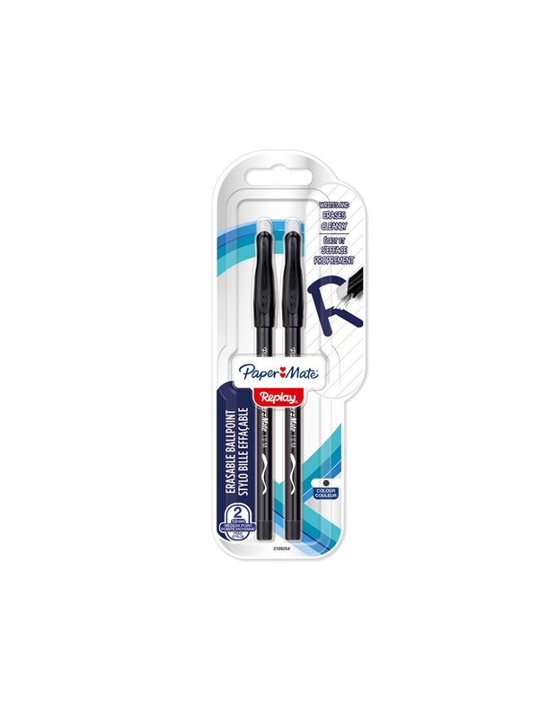 Paper Mate Replay raderbar kulspetspenna | Mediumspets (1,0 mm) | Svart | 2 stycken