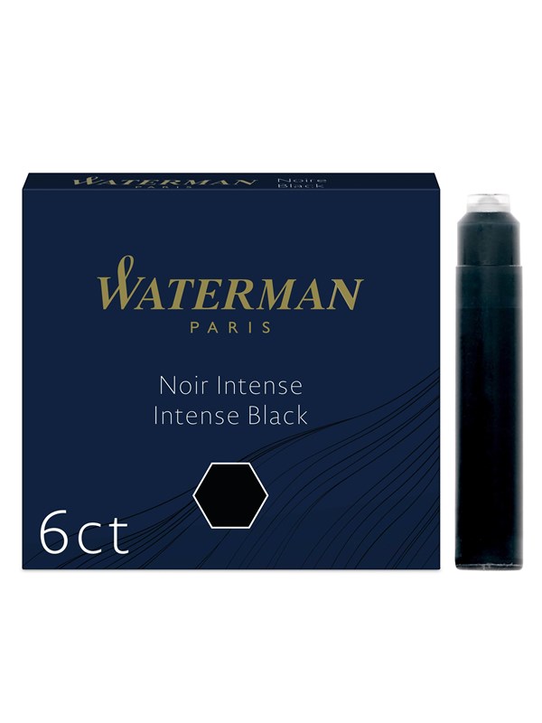Waterman Fountain Pen Refill Ink Cartridges | Standard International (Short) | Intense Black | 6 Count