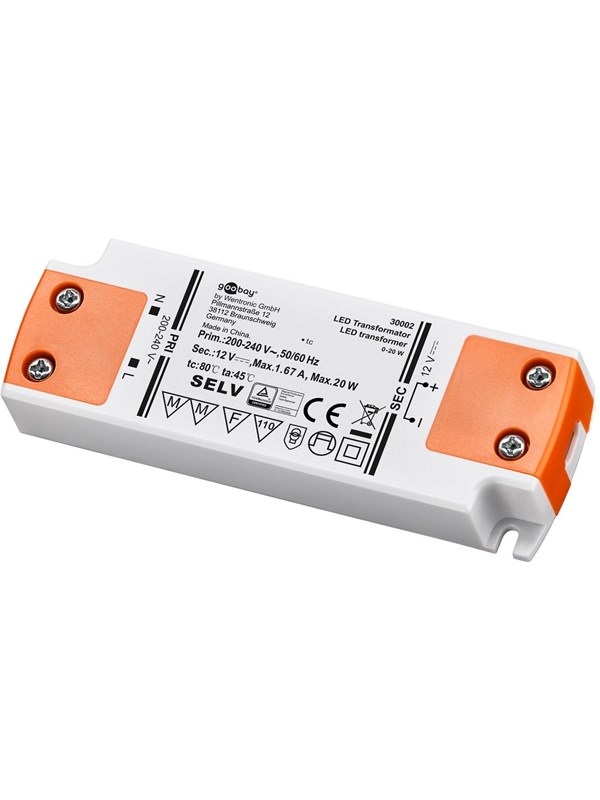 Produktfoto för Goobay 30002, Elektronisk transformator till belysning, Orange, Vit, IP20, -20 - 45 ° C, CE, RoHS Directive 2011/65/EU [OJEU L174/88-110, 01.07.2011, Låda