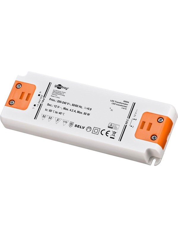 Produktfoto för Goobay 30004, Elektronisk transformator till belysning, Orange, Vit, IP20, -20 - 45 ° C, CE, RoHS Directive 2011/65/EU [OJEU L174/88-110, 01.07.2011, Låda