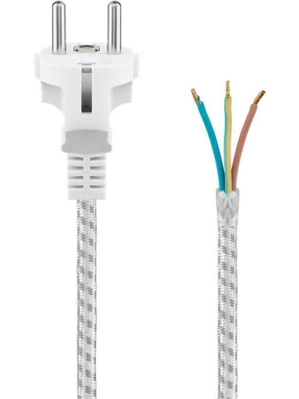 Pro Heat-resistant safety plug cord for assembly 3 m white-silver
