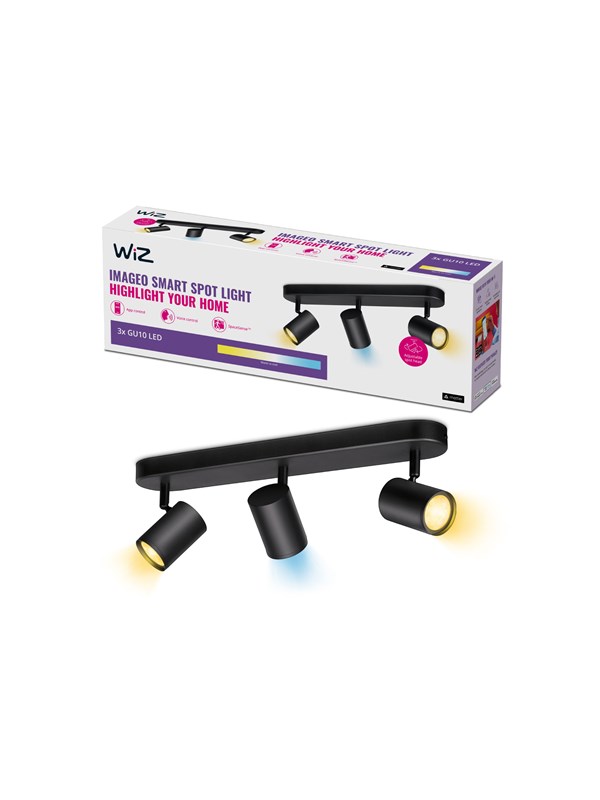 WiZ Imageo Smart justerbar spotlight, 3x LED, justerbart varm-till-kallvitt ljus, svart