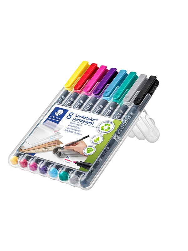 Produktfoto för STAEDTLER Lumocolor Lumocolor® 317 permanent märkpenna, mediumspets, 1 mm linjebredd, olika färger, 8-pack