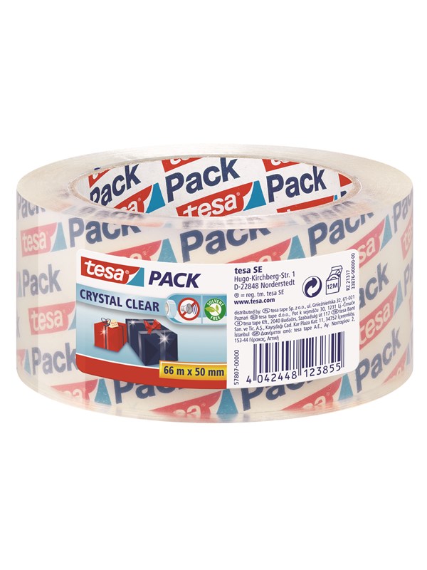 tesa pack Crystal Clear Packaging Tape 66m x 50mm Transparent
