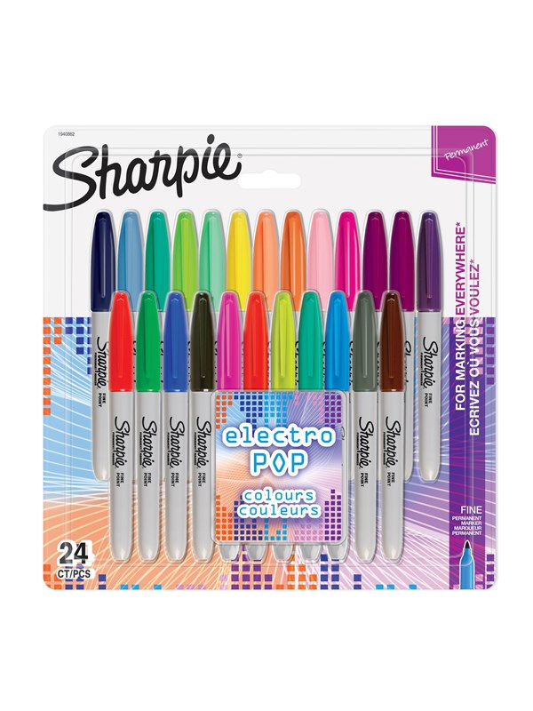 Sharpie permanenta märkpennor | Fin spets | Electro Pop och blandade originalfärger | 24 stycken