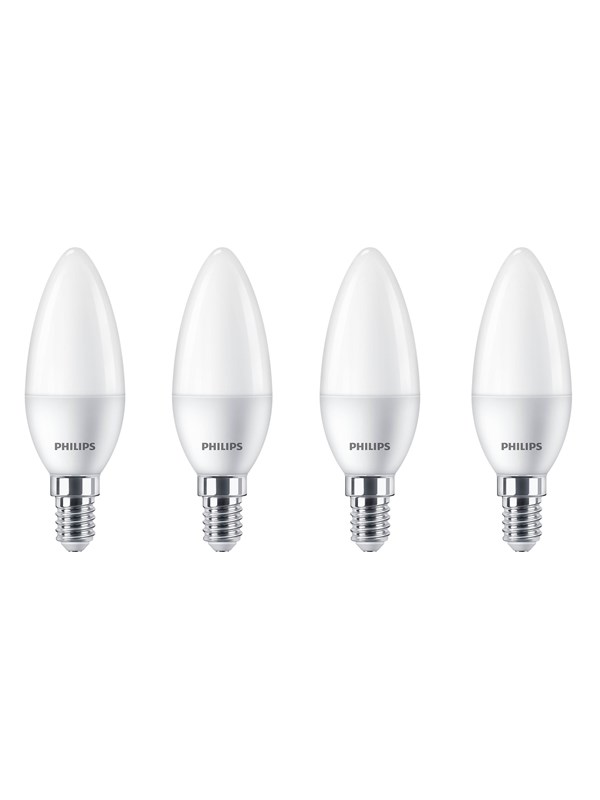 Philips LED-glödlampa Candle 5W/827 (40W) Frosted 4-pack E14