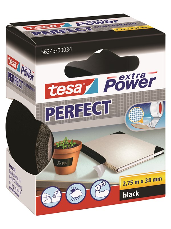Produktfoto för Tesa extra Power Perfect - Tygtejp - 38 mm x 2.75 m - svart