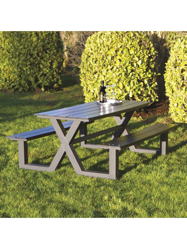 Produktfoto för Bord/bänkgrupp HORTUS X-model svart plywood och antracitfärgad ram (801-089)