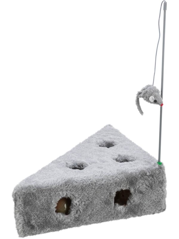 Trixie Cat\'\'s Cheese With Playing Rod &amp; Toy Balls Plush 36 × 8 × 26/26 Cm Grey