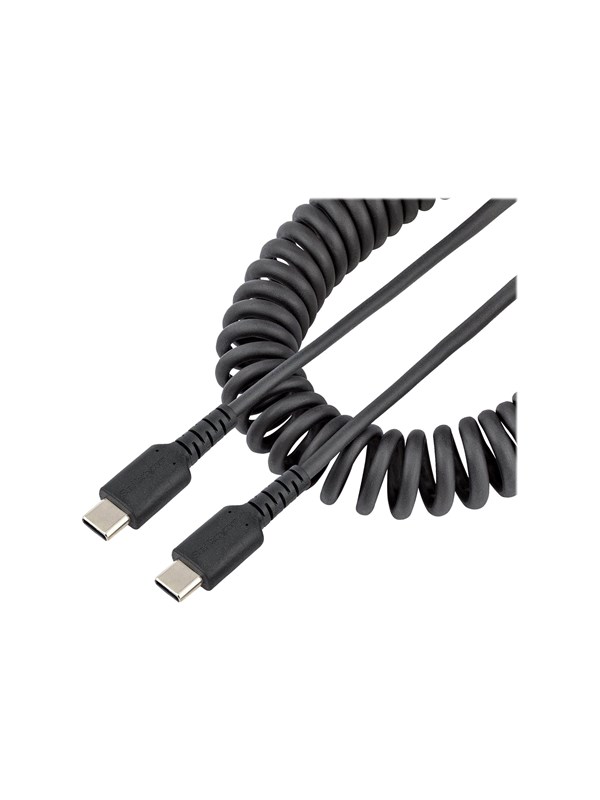 StarTech.com 3ft (1m) USB C Charging Cable Coiled Heavy Duty Fast Charge & Sync USB-C Cable USB 2.0 Type-C Cable Rugged Aramid Fiber Durable Male to Male USB Cable Black