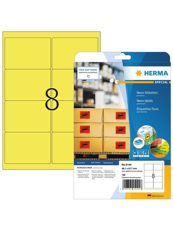 Produktfoto för Herma Etikett 99,1x67,7mm Neon gul