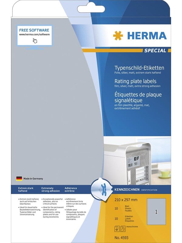 HERMA Rating plate labels silver A4 210 x 297 mm extremely strong adhesion weatherproof tearproof