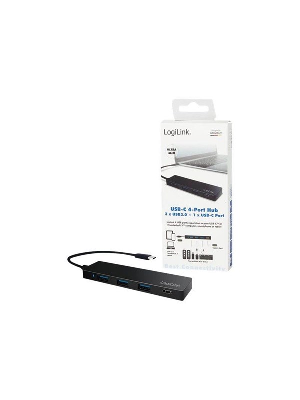 LogiLink Ultra-slim USB 3.2 Gen 1x1 USB-C 4-port hub USB Hub - 4 porte - Svart