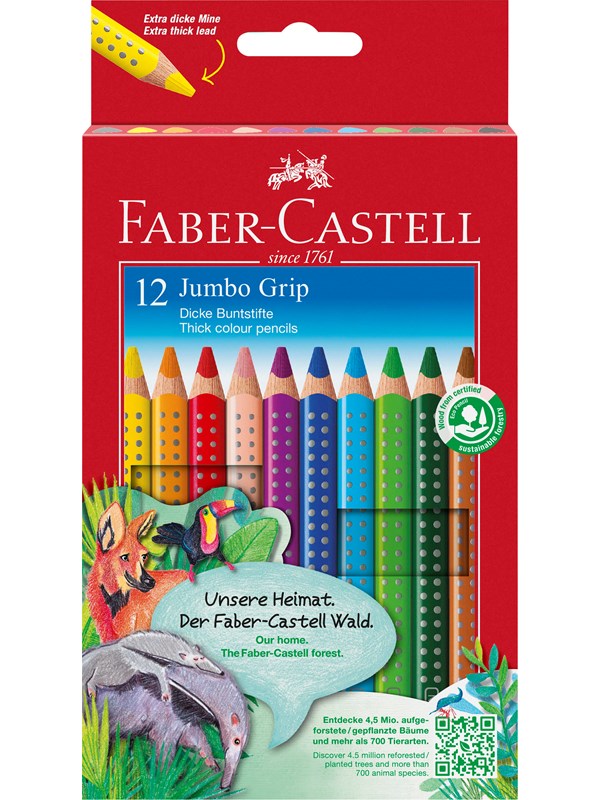 Produktfoto för Faber-Castell Färgpenna, Jumbo Grip, triangelformad pennkropp, olika färger
